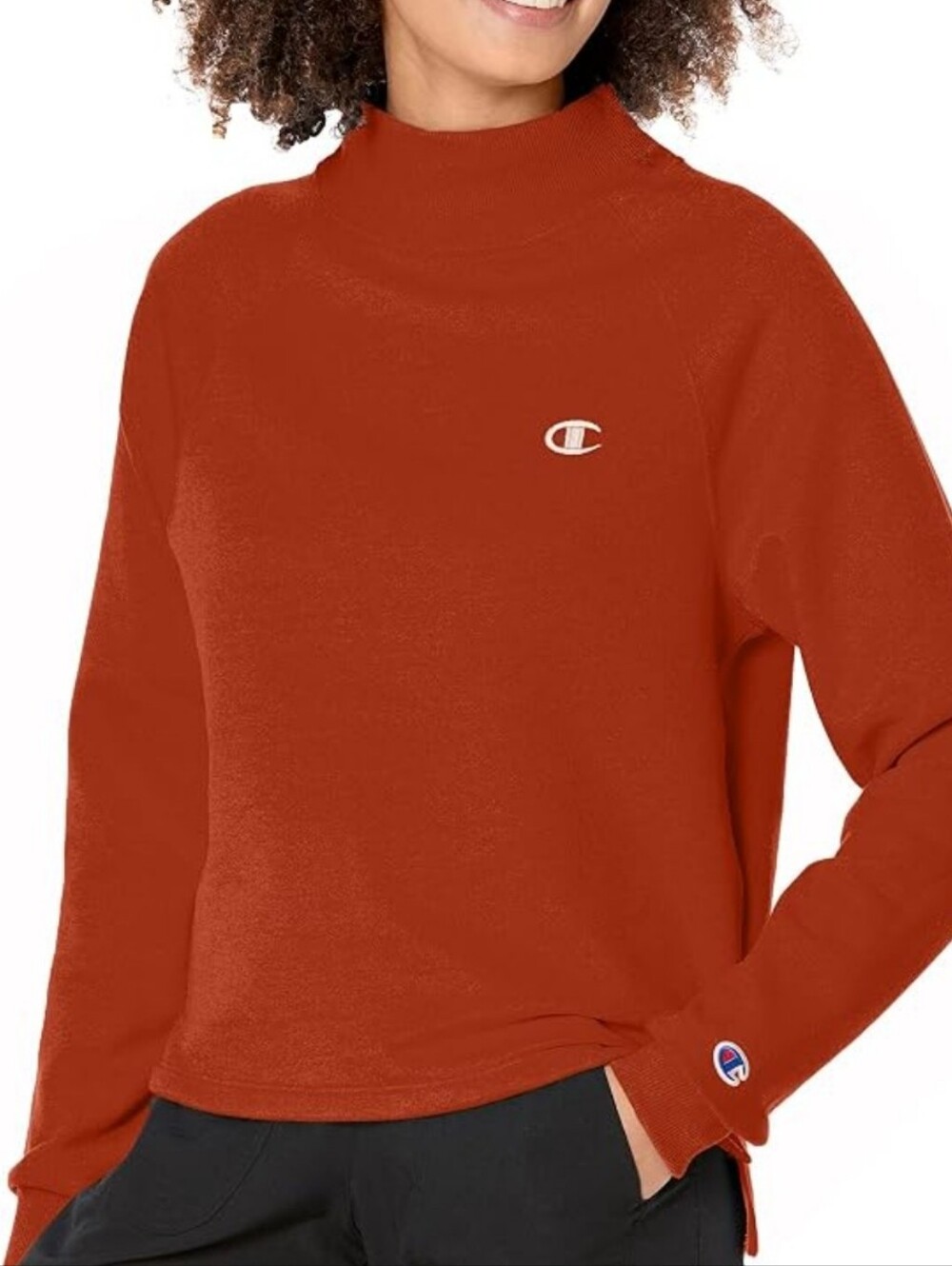 Champion Powerblend Mock Neck Sweatshirt In Rust Orange